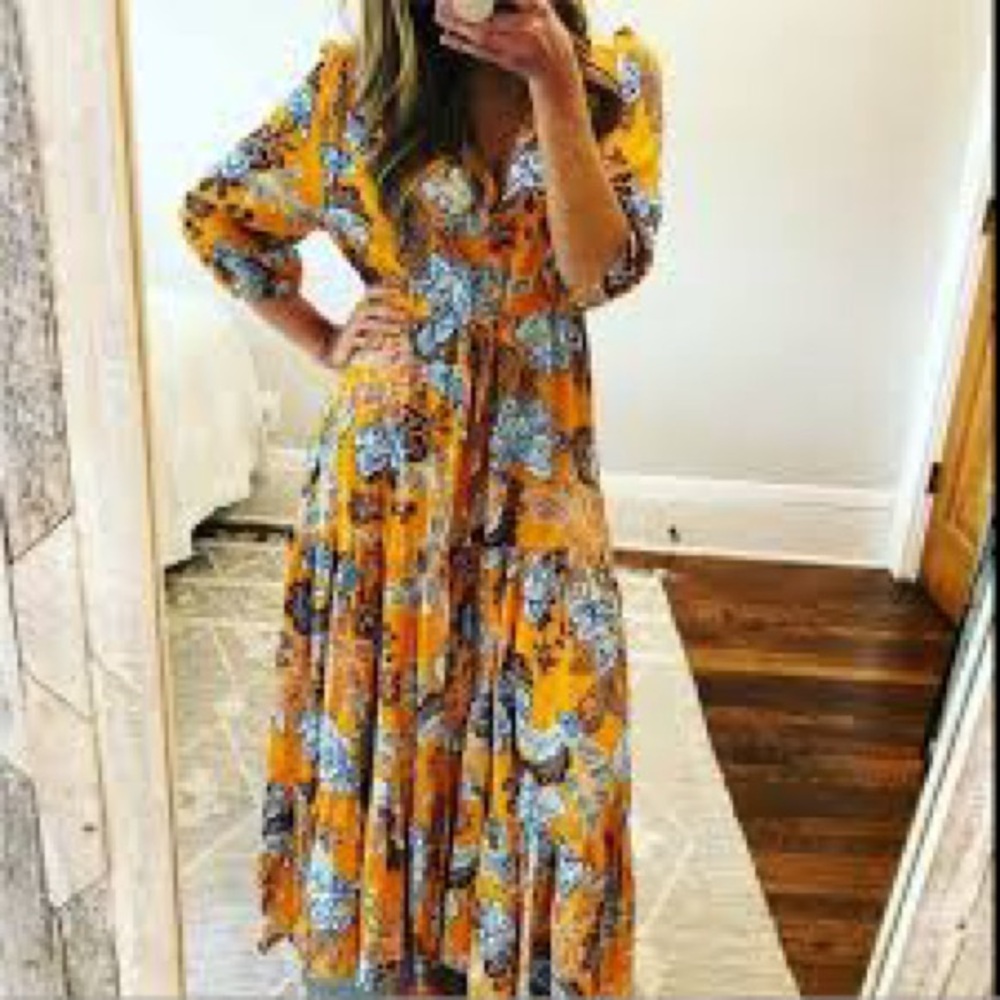 Anthropologie Oversized Floral Long Sleeve Dress